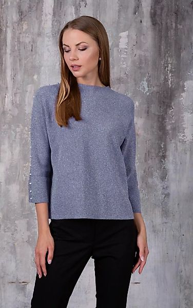 Passioni Strickpullover Pullover in Grau oder Lila mit glitzerndem Metallic günstig online kaufen