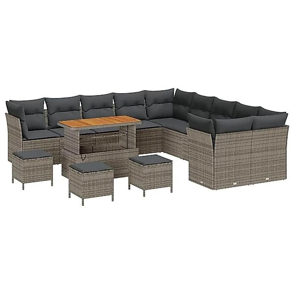 vidaXL Gartensofa-set mit Kissen 14-Tlg Grau Poly-Rattan 3363503 günstig online kaufen