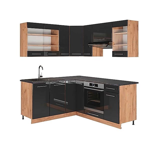 Vicco Fame-Line Eckküche Anthrazit Hochglanz/Goldkraft Eiche 160 x 190 cm A günstig online kaufen