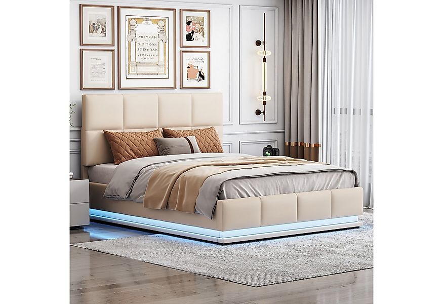 HT Polsterbett Doppelbett mit LED Beleuchtung, Metalllattenrost Bettkasten günstig online kaufen