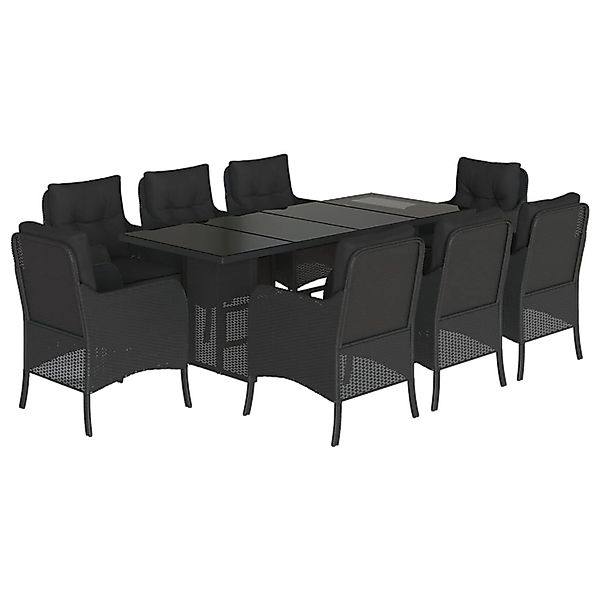vidaXL 9-Tlg Garten-Essgruppe mit Kissen Schwarz Poly Rattan 3211881 günstig online kaufen