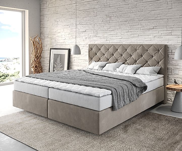 DELIFE Boxspringbett Dream-Great, Mikrofaser Beige 180x200 günstig online kaufen