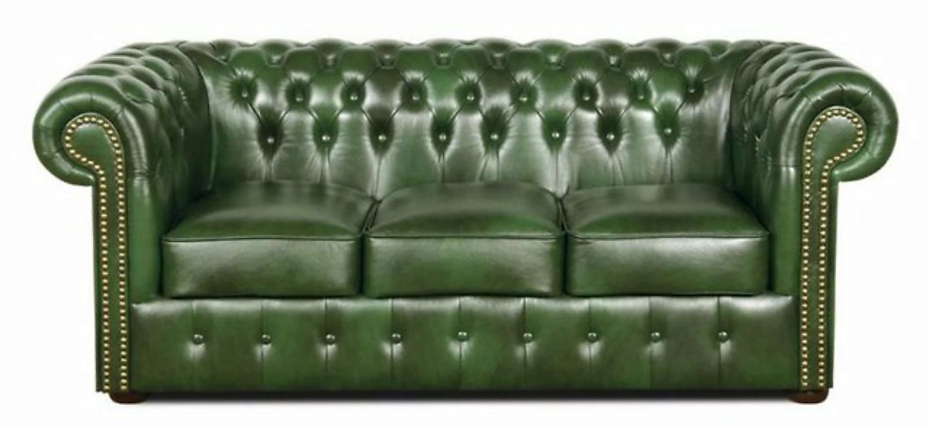Casa Padrino Chesterfield-Sofa Chesterfield Echtleder 3er Sofa Grün 200 x 9 günstig online kaufen