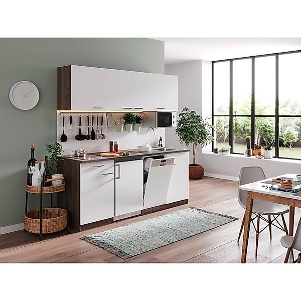 Respekta Küchenzeile KB195EYWMIC 195 cm Weiß-Eiche York Nachbildung günstig online kaufen