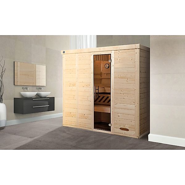 Weka Massivholzelementsauna Kemi 5 Sparset 7,5 kW BioS Glastür günstig online kaufen
