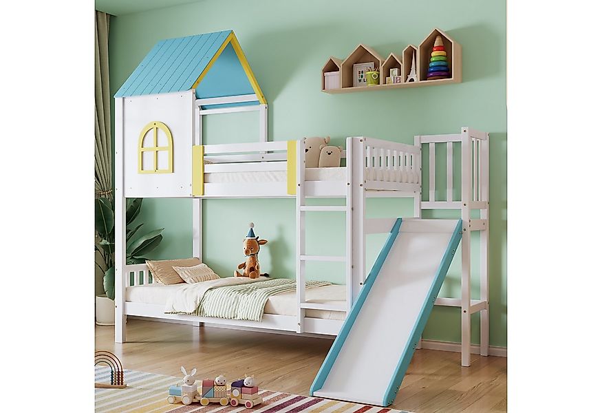 Flieks Etagenbett, Hausbett Kinderbett 90x200cm mit Dach und Fenster, Leite günstig online kaufen