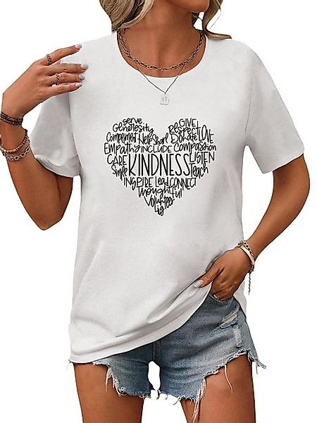 PYL Kurzarmbluse Damen Bequemes Sommer Kurzarmbluse Locker Liebe Print-Shir günstig online kaufen