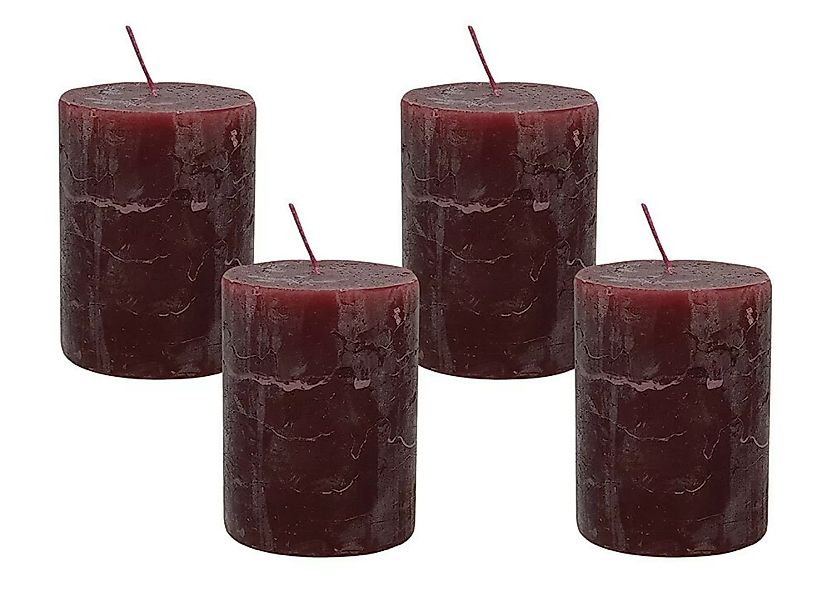 4 Rustic Stumpenkerzen Premium Kerze Dunkelrot 6x8cm - 28 Std Brenndauer günstig online kaufen