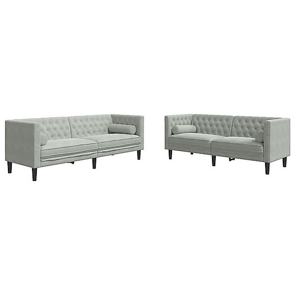 vidaXL Sofa 2-tlg. Chesterfield-Sofa-Set mit Nackenrollen Hellgrau Samt günstig online kaufen