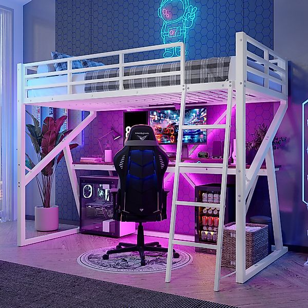 Merax Hochbett 90x200 cm mit LED-Beleuchtung günstig online kaufen
