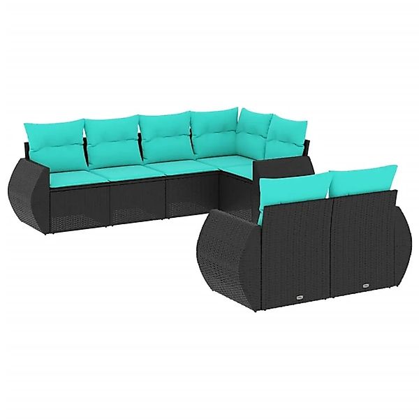 vidaXL 7-Tlg Gartensofa-Set mit Kissen Schwarzes Polyrattan 3221606 günstig online kaufen