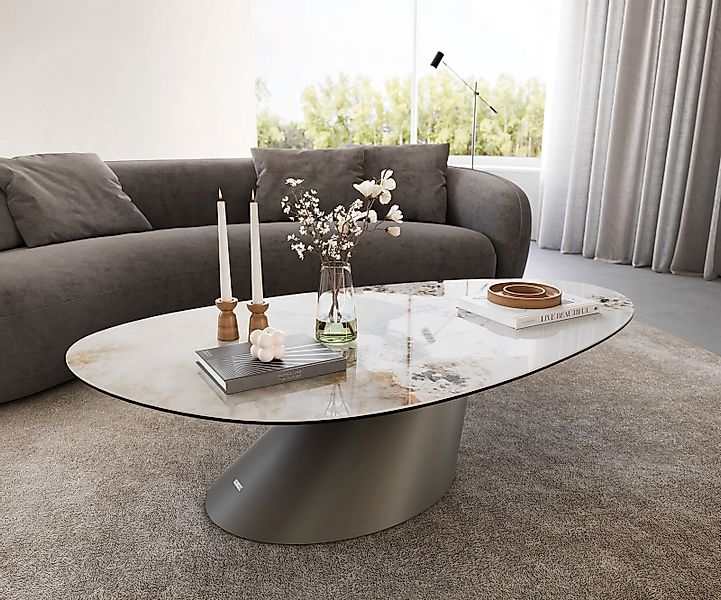 Couchtisch Edge Oval 140x75 cm Keramik Minas Melange Conis Metall Effektfin günstig online kaufen