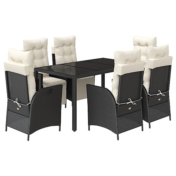 vidaXL 7-Tlg Garten-Essgruppe mit Kissen Schwarz Poly Rattan 3213317 günstig online kaufen