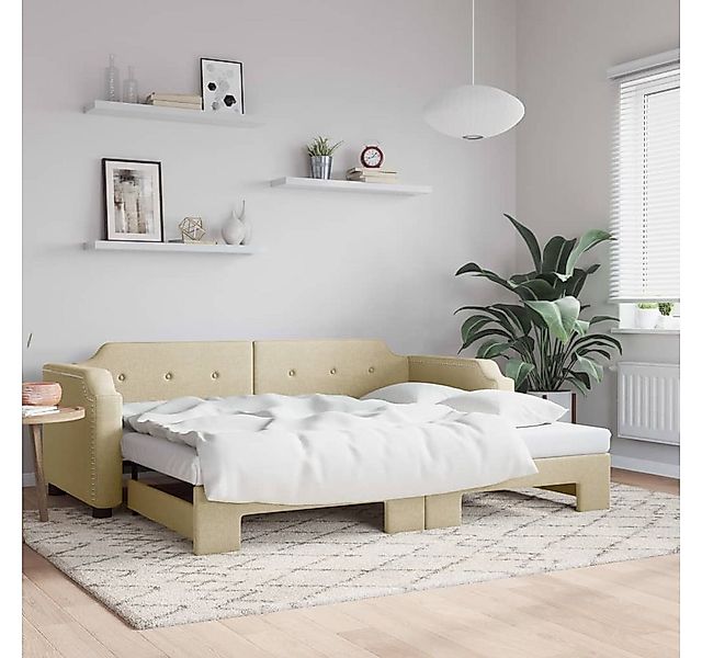 vidaXL Gästebett Gästebett Tagesbett Ausziehbar Creme 90x200 cm Stoff Bett günstig online kaufen
