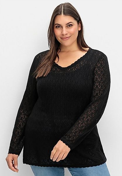 Sheego Strickpullover Ajourpullover . aus Ajourstrick, in leichter A-Linie günstig online kaufen