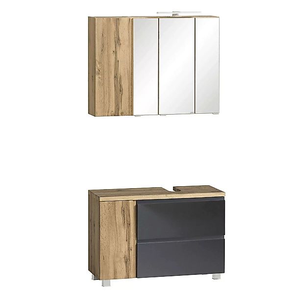 Waschbeckenunterschrank, rechts, mit Spiegelschrank, 85cm, LED Beleuchtung, günstig online kaufen