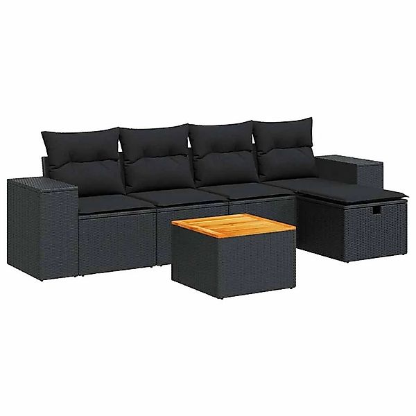 vidaXL 6-Tlg Garten-Sofagarnitur mit Kissen Schwarz Poly Rattan 3325863 günstig online kaufen