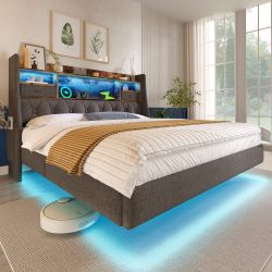 OKWISH Polsterbett mit LED-Beleuchtung, Kopfteil und günstig online kaufen