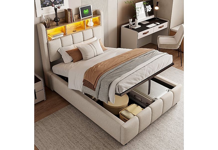Ulife Polsterbett mit hydraulischem Stauraum, Jugendbett Gästebett (Ohne Ma günstig online kaufen