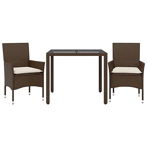 vidaXL 3-Tlg Garten-Essgruppe mit Kissen Braun Poly Rattan Glas 3278549 günstig online kaufen
