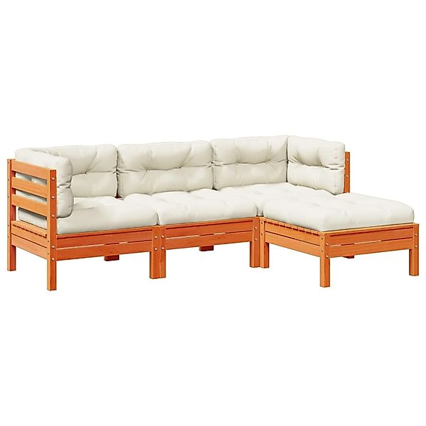 vidaXL 4-Tlg Garten-Sofagarnitur mit Kissen Wachsbraun Kiefernholz 3299381 günstig online kaufen
