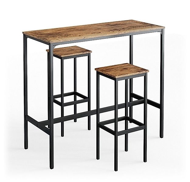 Vicco Bartisch Fyrk, Eiche rustikal/Schwarz, 120 x 50 cm mit 2 Barhockern günstig online kaufen
