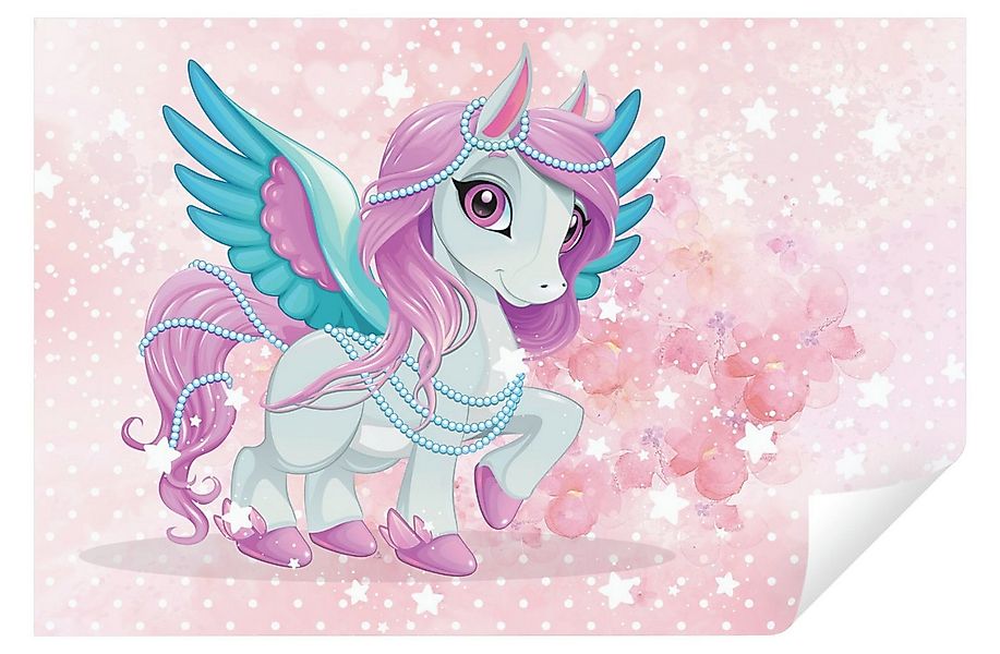 Wallarena Fototapete Kinderzimmer Mädchen Unicorn Pferd Rose Stern Babyzimm günstig online kaufen
