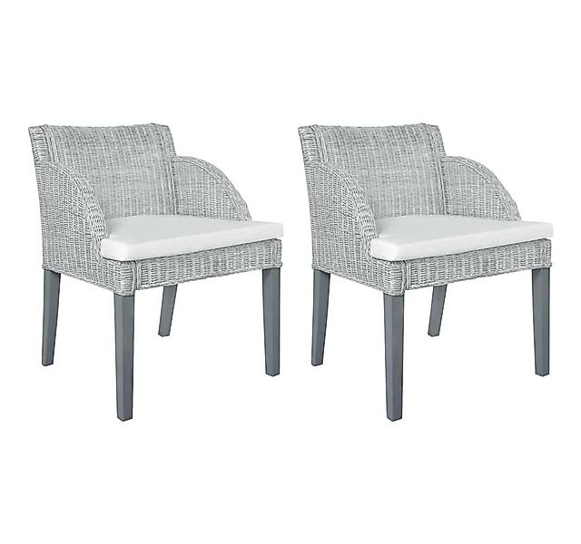 vidaXL Esszimmerstuhl Esszimmerstühle mit Kissen 2 Stk. Grau Natur Rattan ( günstig online kaufen
