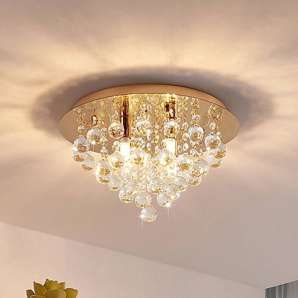 Lindby Deckenleuchte Gillion, 4-flg., gold, Kristall, Ø 35cm günstig online kaufen