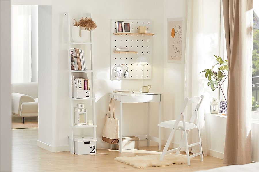 SoBuy Bücherregal Standregal Leiterregal mit vier Böden FRG15-W günstig online kaufen