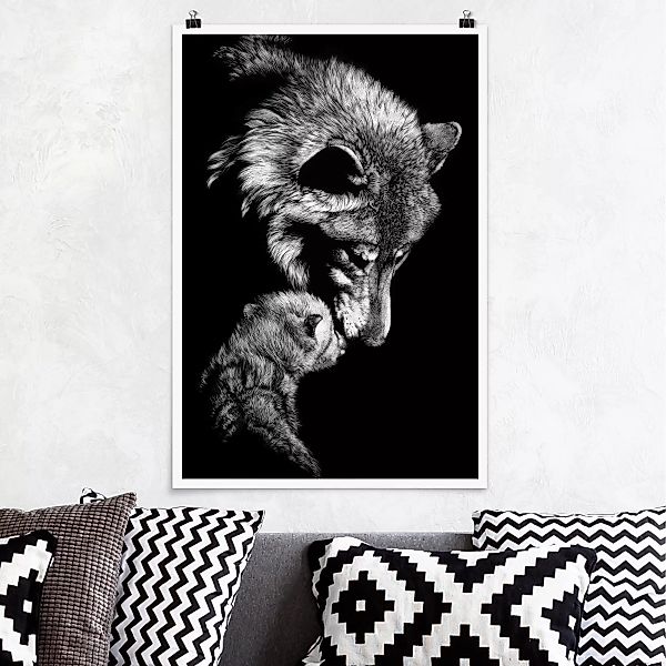 Poster Tiere - Hochformat Wolf vor Schwarz günstig online kaufen