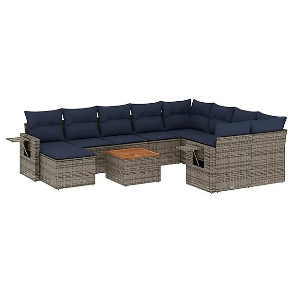 vidaXL 11-Tlg Gartensofa-Set mit Kissen Grau Polyrattan 3224857 günstig online kaufen