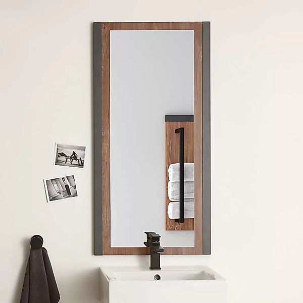Badspiegel Rahmen Grau und Eiche dunkel Wandmontage günstig online kaufen