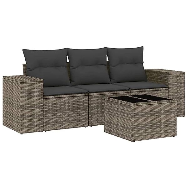 vidaXL 4-Tlg Garten-Sofagarnitur mit Kissen Grau Poly Rattan 3222269 günstig online kaufen