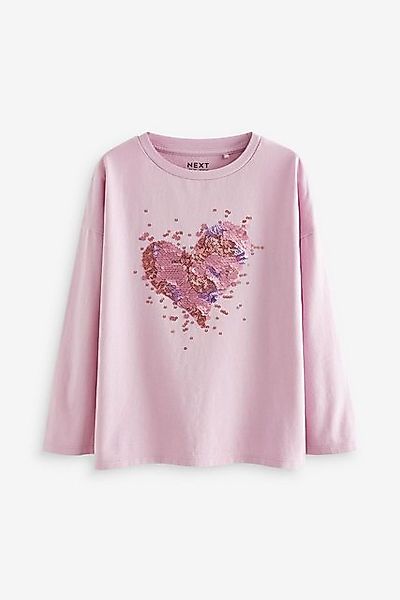 Next Langarmshirt Langärmeliges T-Shirt mit Herzmotiv aus Pailletten (1-tlg günstig online kaufen