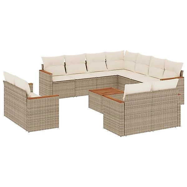 vidaXL 12-Tlg Garten-Sofagarnitur mit Kissen Beige Poly Rattan 3226506 günstig online kaufen