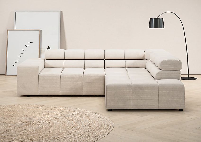 INOSIGN Ecksofa "Ancona, incl. Kopfteilverstellung + 3 Zierkissen, L-Form, günstig online kaufen