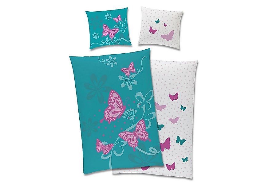 Familando Jugendbettwäsche Schmetterlinge 135x200 80x80 cm aus 100% Baumwol günstig online kaufen