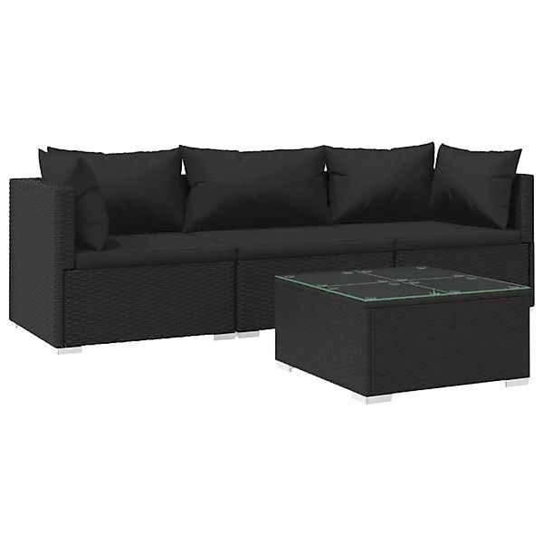 Vidaxl 4-tlg. Garten-lounge-set Mit Kissen Poly Rattan Schwarz günstig online kaufen