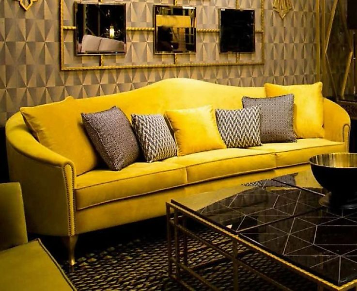 Casa Padrino Sofa Luxus Barock Samt Sofa Gelb / Gold 280 x 90 x H. 100 cm - günstig online kaufen