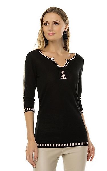 Passioni 3/4 Arm-Pullover mit gestreiften Abschlussdetails und einem Splitn günstig online kaufen