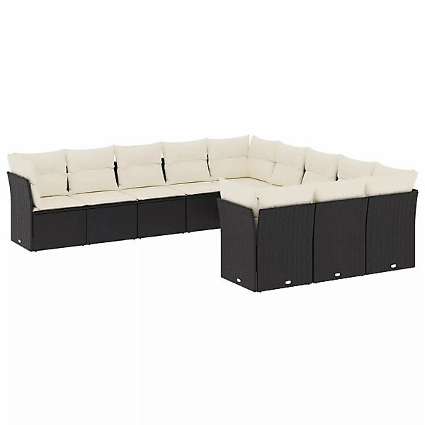 vidaXL 11-Tlg Garten-Sofagarnitur mit Kissen Schwarz Poly Rattan 3218406 günstig online kaufen