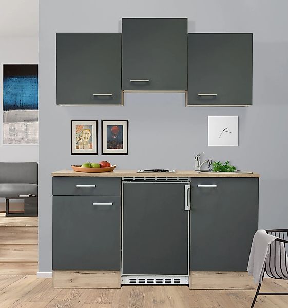 Flex-Well Exclusiv Singleküche Morena 150 cm Basaltgrau matt-San Remo Eiche günstig online kaufen
