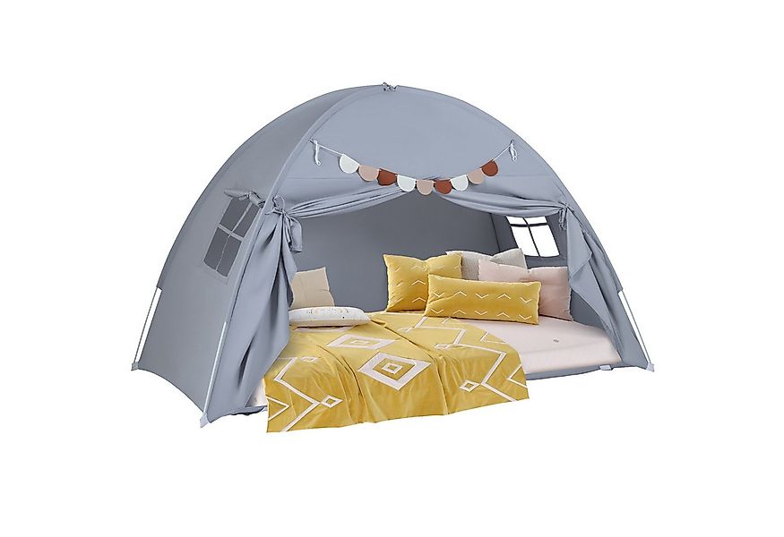 COSTWAY Bettzelt Faltbares Zwillingsbett-Zelt mit 2 Fenstern & Fahnen günstig online kaufen
