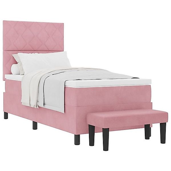 vidaXL Bett Rosa Boxspringbett mit Matratze & Bank 90x190 cm Samt (2-tlg) günstig online kaufen