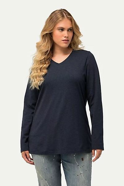 Ulla Popken Longshirt Shirt Rippjersey Slim V-Ausschnitt Langarm günstig online kaufen