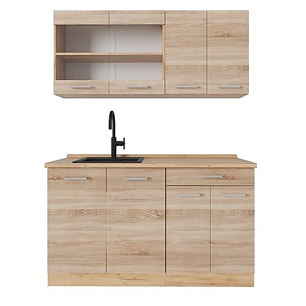 Vicco R-Line Single Küche Sonoma/Goldkraft Eiche 140 cm ohne Arbeitsplatte günstig online kaufen