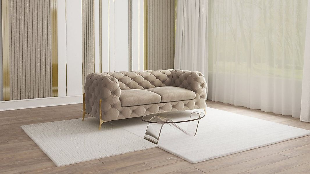 S-Style Möbel Chesterfield-Sofa 2 -Sitzer Ashley mit Goldenen Metall Füßen, günstig online kaufen