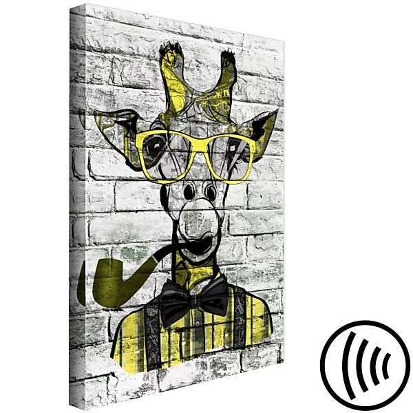 Bild auf Leinwand Giraffe with Pipe (1 Part) Vertical Yellow XXL günstig online kaufen