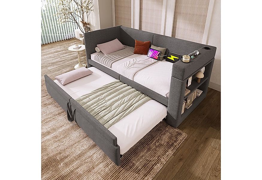 Celya Polsterbett Daybett, Einzelbett Schlafsofa mit Ausziehbett, Leinen-Mi günstig online kaufen